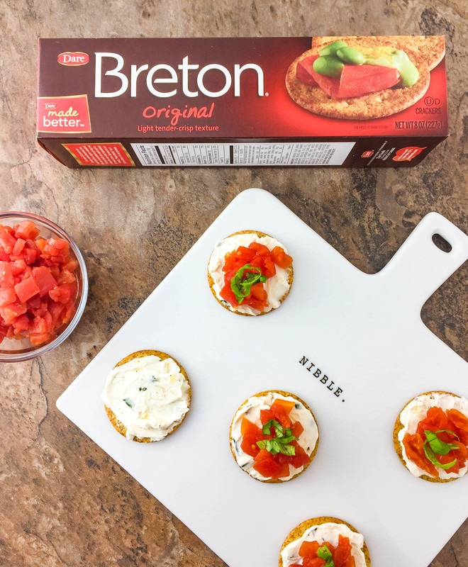 creamy tomato basil bruschetta bites Breton crackers