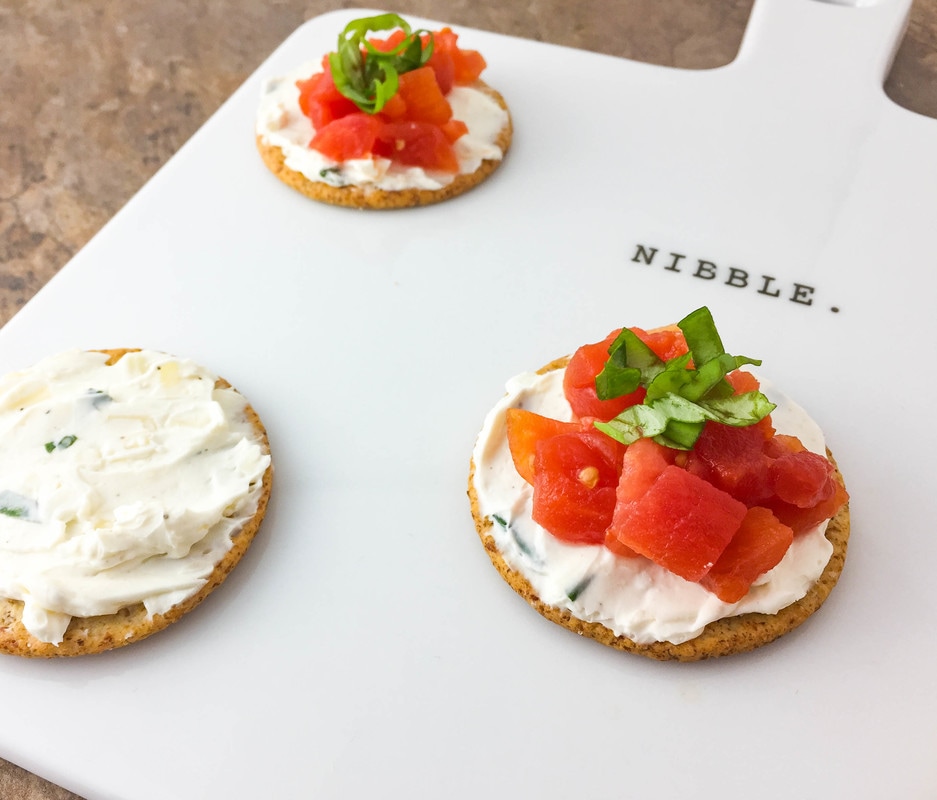 creamy tomato basil bruschetta bites Breton crackers