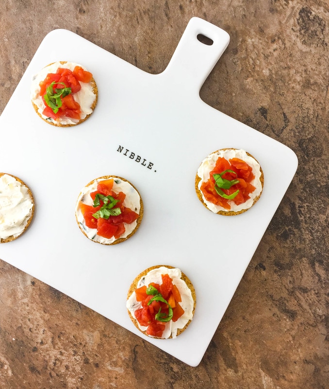 creamy tomato basil bruschetta bites Breton crackers