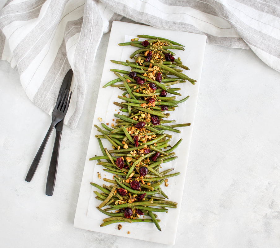 skillet green beans with cranberries and pistachios