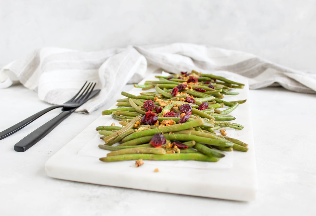 skillet green beans with cranberries and pistachios