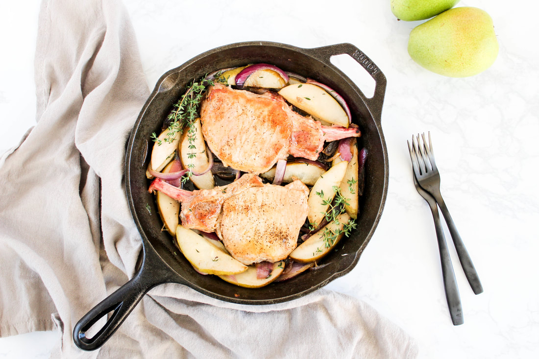 skillet maple glazed pork chops with pears