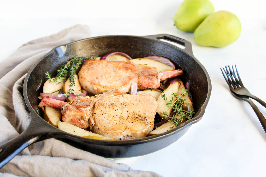 skillet maple glazed pork chops with pears