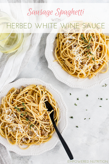 sausage spaghetti herbed white wine sauce